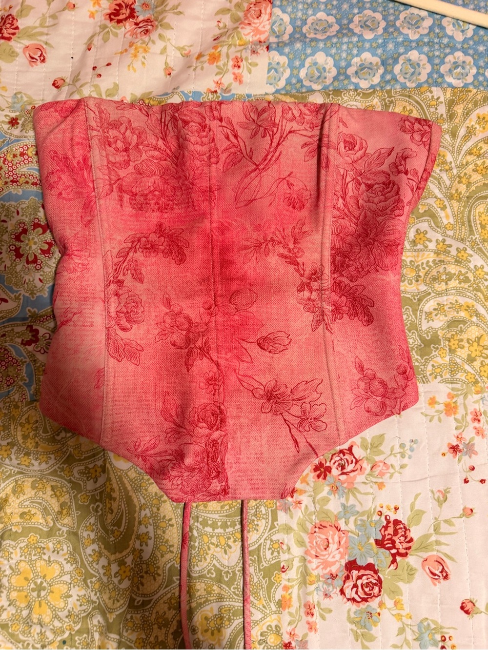 Super tea white fox Pink Floral Corset Top